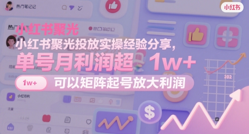 小红书聚光投放实操经验分享，单号月利润超1w+，可以矩阵起号放大利润-米创网