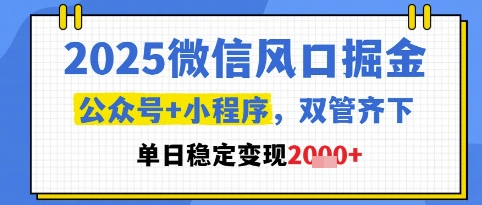 2025微信风口掘金，公众号+小程序双管齐下，单日稳定变现1k+【揭秘】-米创网