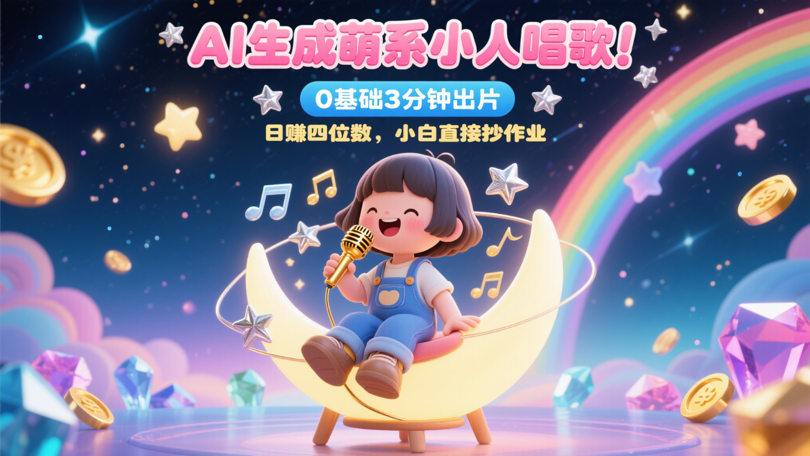 AI生成萌系小人唱歌！0基础3分钟出片，28个作品涨粉9万，日赚四位数，小白直接抄作业-米创网