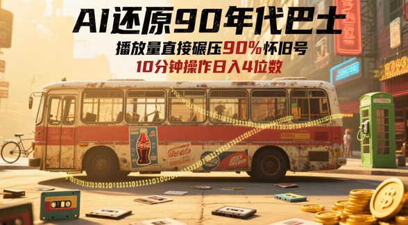 AI还原90年代巴士，一帧就让70后泪崩，播放量直接碾压90%怀旧号，每天操作十分钟，日入四位数-米创网