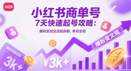 小红书商单号7天快速起号攻略：爆粉变现全流程拆解，单月变现3k+-米创网