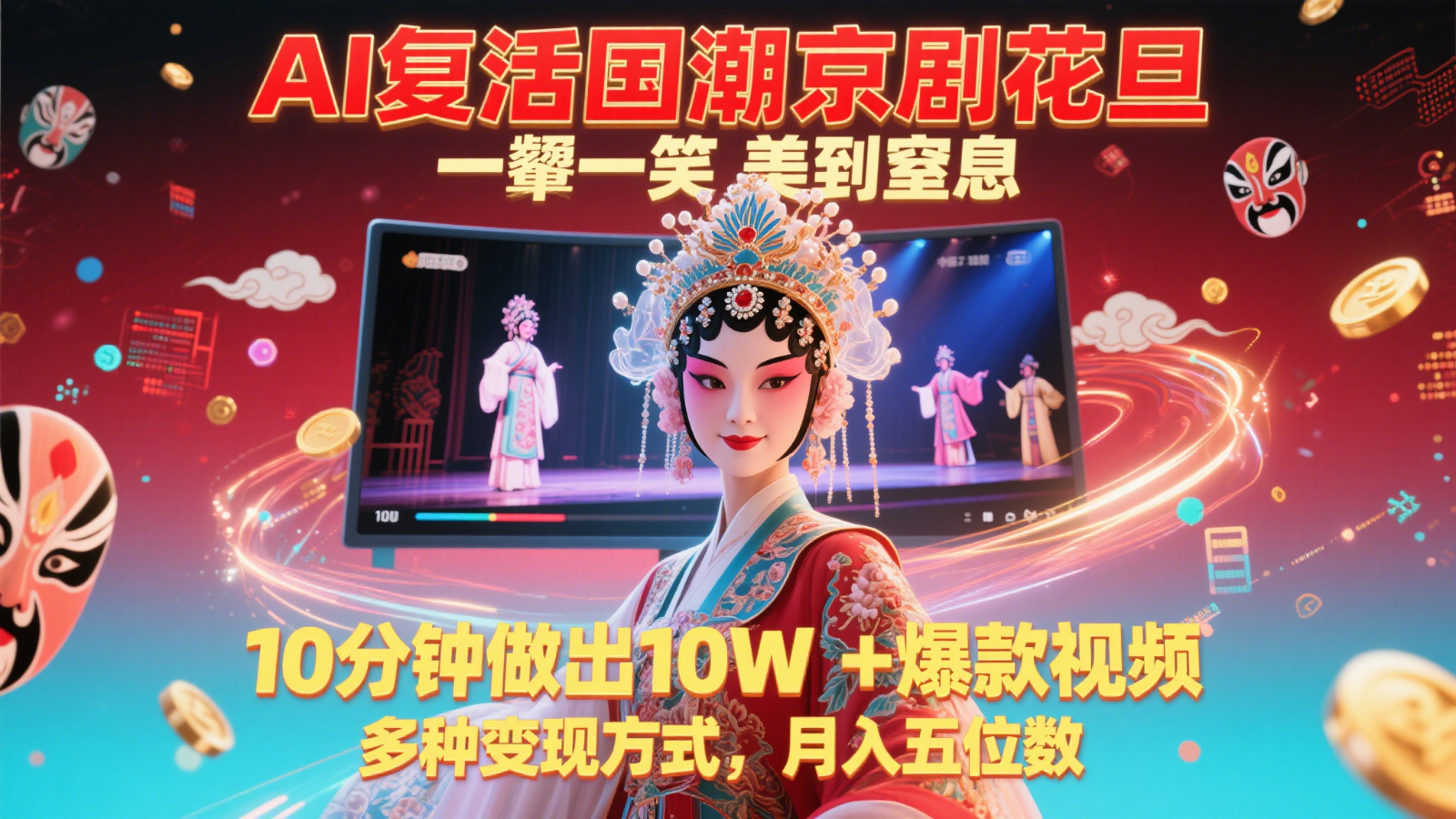 AI复活国潮京剧花旦，一颦一笑美到窒息，10分钟做出10W+爆款视频，多种变现方式-米创网