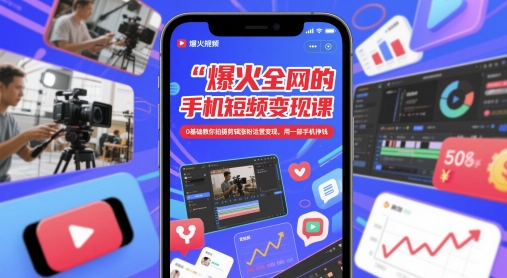 爆火全网的手机短视频变现课，0基础教你拍摄剪辑涨粉运营变现，用一部手机挣钱-58创网