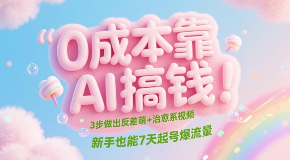 0成本靠AI搞钱！3步做出反差萌+治愈系视频，新手也能7天起号爆流量-58创网