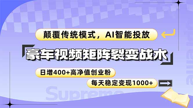 豪车视频矩阵裂变战术，颠覆传统模式，AI智能投放，日增400+高净值创业…-米创网