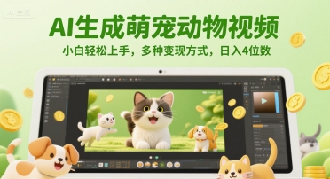 AI生成萌宠动物视频，小白轻松上手，多种变现方式，日入4位数-米创网
