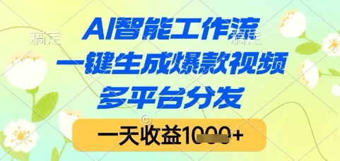 AI智能工作流，一键生成爆款视频，多平台分发，一天收益1k+【揭秘】-米创网