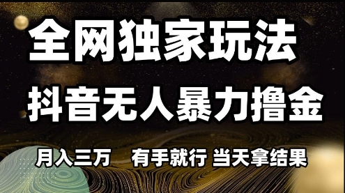 全网独家玩法抖音无人暴力撸金，月入3W，有手就行，当天拿结果【揭秘】-米创网