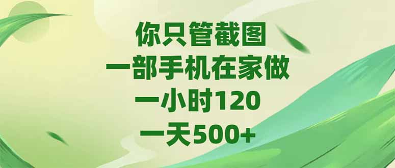 你只管截图，一部手机在家做，一小时120，-天500+-米创网