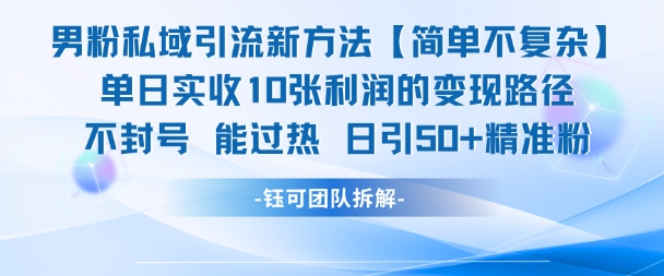 男粉私域引流新方法，单日收10张利润，日引流50+精准粉-米创网