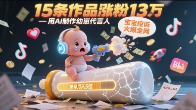 用AI制作幼崽代言人，宝宝的控诉火爆全网，15条作品涨粉13W，单号月入5位数实操教程-米创网