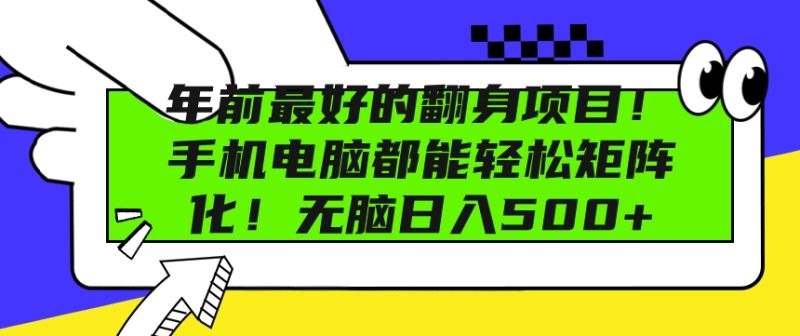 年前最好的翻身项目,手机电脑都能轻松矩阵化,无脑日入多张-申水仓