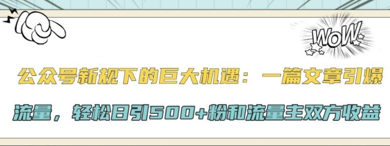 公众号新规下的巨大机遇:一篇文章引爆流量,轻松日引500+粉和流量主双方收益-申水仓