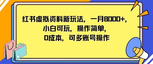 小红书虚拟资料新玩法,一月8k+小白可玩,操作简单-申水仓