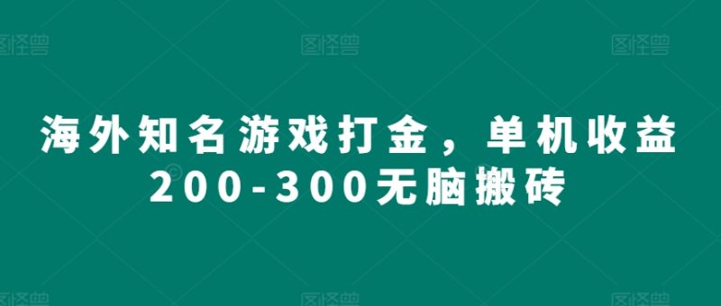 海外知名游戏打金,单机收益200-300无脑搬砖-申水仓
