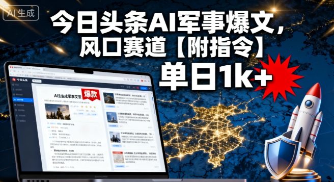 今日头条AI军事爆文,单日1k+,风口赛道【附指令】-申水仓